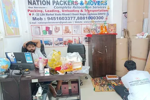 Front desk of Nation Packers And Movers office in Lucknow